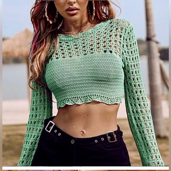 Nwt, Lavishly Paris Women’s Green Knitted Crop Top Sweater - Picture 9 of 16